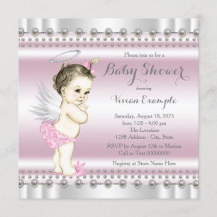 Invitation Fête de bébé ange rose et gris