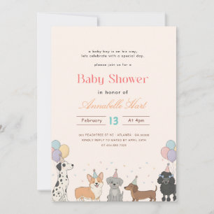 Invitation Fête de Bébé Animaux Chiot Mignon Fête