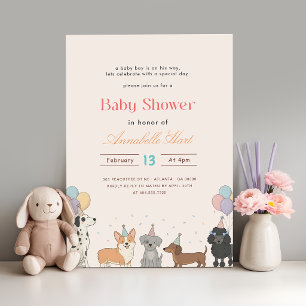 Invitation Fête de Bébé Animaux Chiot Mignon Fête