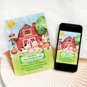 Invitation Fête de Bébé Animaux de Ferme Mignons 