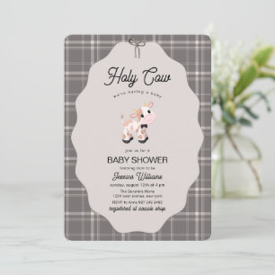 Invitation Fête de Bébé Animaux de la Ferme à Carreaux Neutre