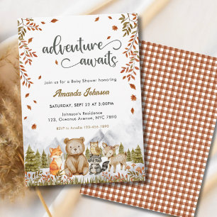 Invitation Fête de Bébé Animaux de la Forêt Aventure Attend