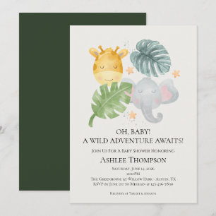 Invitation Fête de Bébé Animaux de la Jungle à l'Aquarelle Ne