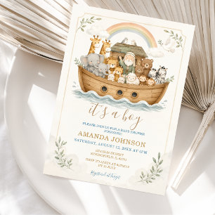Invitation Fête de Bébé Animaux de l'Arche à l'Aquarelle