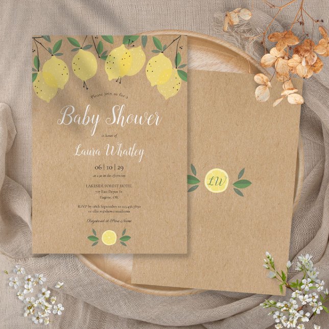 Invitation Fête de Bébé Aquarelle Fleur de Citron (Lemon Blossom Greenery Watercolour Baby Shower Invitation)