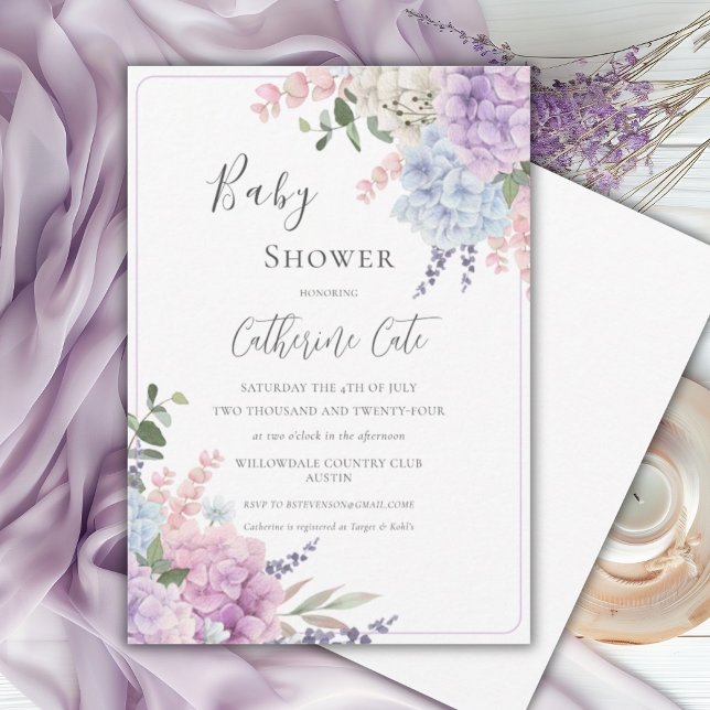 Invitation Fête de bébé aquarelle Hydrangeas  (Créateur téléchargé)