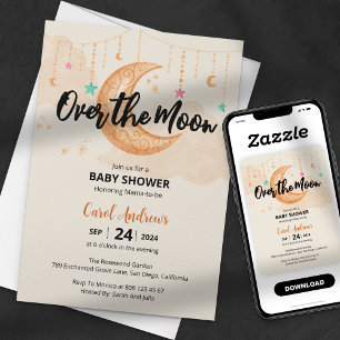 Invitation Fête de Bébé Aquarelle Lune Enchantée