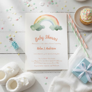 Invitation Fête de bébé arc-en-ciel aquarelle genre neutre