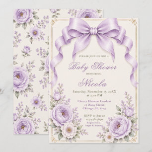 Invitation Fête de Bébé Arc-en-Ciel Floral Lavande
