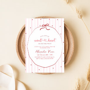 Invitation Fête de Bébé Arc-en-ciel Petit Cœur Rose Ruban