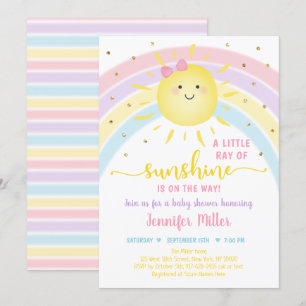 Invitation Fête de bébé Arc-en-ciel Rose Or Pastel Sunshine