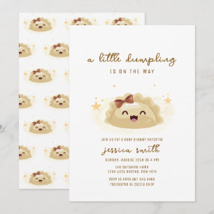 Invitation Fête de bébé asiatique kawaii neutre avec un nœud 