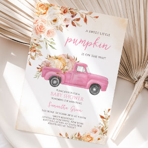 Invitation Fête de Bébé au Camion de Citrouille Rose