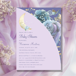 Invitation Fête de bébé au clair de lune lavande violet écrit
