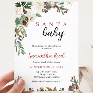 Invitation Fête de bébé au thème de Santa bébé neutre en genr