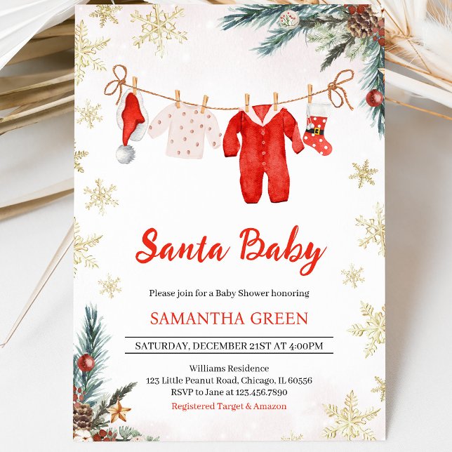 Invitation Fête de bébé au thème de Santa Bébé sans genre Fêt (Créateur téléchargé)