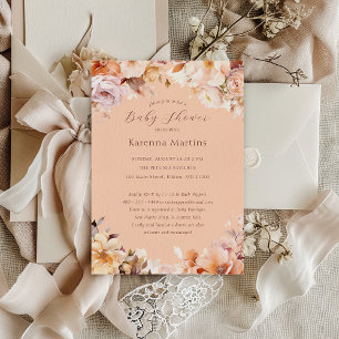 Invitation Fête de bébé automnale florale vintage pêche