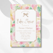 Fête de Bébé aux Feuilles Aquarelles Rose Moutarde