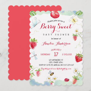 Invitation Fête de bébé aux fraises douce aquarelle