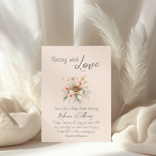 Invitation Fête de Bébé avec Arc Floral Bohème Nidification
