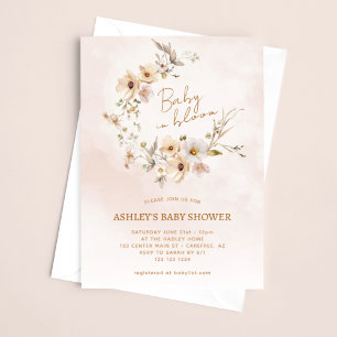 Invitation Fête de bébé Baby in Bloom Fleur sauvage Rose