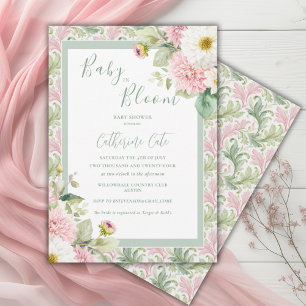 Invitation Fête de bébé Baby in Bloom Rose Fleurie Vintage