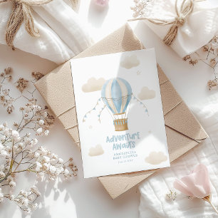 Invitation Fête de bébé ballon à air chaud bleu l'aventure at