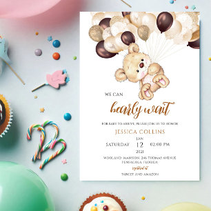 Invitation Fête de Bébé Ballons Ours