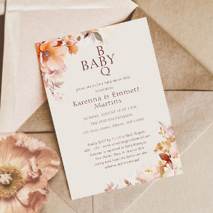 Invitation Fête de bébé BBQ Floral Automnal Crème Vintage