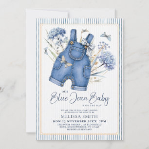 Invitation Fête de Bébé Bébé Jean Bleu Aquarelle Tenue de Béb