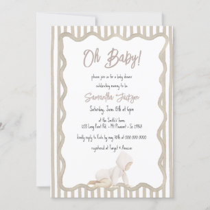 Invitation Fête de bébé beige neutre et fantaisiste dessinée 