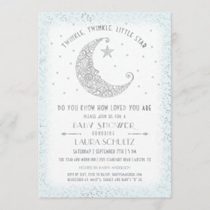 Invitation Fête de Bébé Berceau Bleu Twinkle Twinkle Little S
