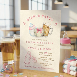 Invitation Fête de Bébé Bière Couche Cute Rose