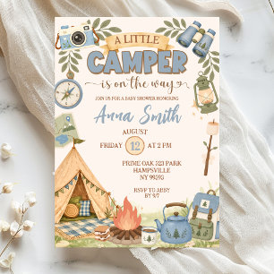 Invitation Fête de Bébé Blue Little Camper en Route