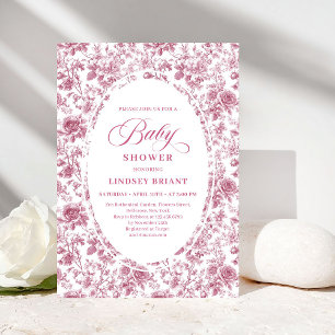 Invitation Fête de bébé Bohème Fleurs Roses Poussiéreuses Rom