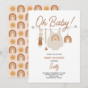 Invitation Fête de bébé Bohème Genre Neutre 