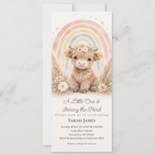 Invitation Fête de bébé Bohème Vache Highland Arc-en-ciel Neu