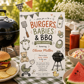 Invitation Fête de bébé Burgers, bébés & BBQ