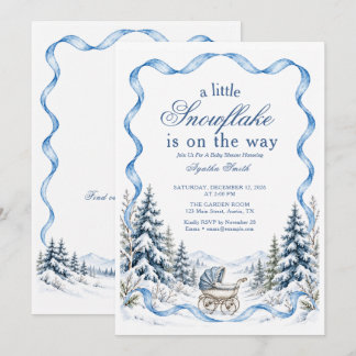 Invitation Fête de Bébé Carrosse de la Forêt d'Hiver Bleue