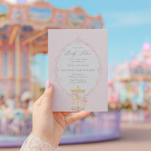 Invitation Fête de Bébé Carrousel Amusant Parc d'Attractions