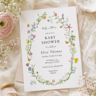 Invitation Fête de bébé champêtre pour un petit bout en fleur