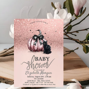 Invitation Fête de bébé Chat Noir Citrouille Paillettes Or Ro