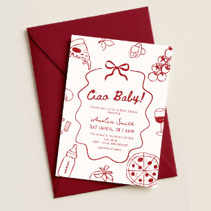 Invitation Fête de Bébé Ciao Italien Dessinée à la Main