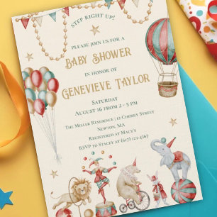 Invitation Fête de Bébé Cirque Carnaval Aquarelle Fantaisiste