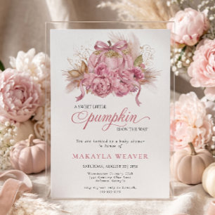 Invitation Fête de bébé Citrouille Aquarelle Rose Pailletée 