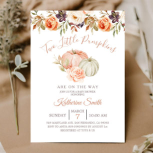 Invitation Fête de bébé citrouille d'automne Deux petites cit