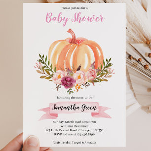 Invitation Fête de bébé Citrouille Florale Rose