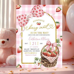 Invitation Fête de bébé Coquette Gingham Rose Sucrée aux Frui