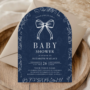 Invitation Fête de bébé Coquette Ligne Bleu Marine