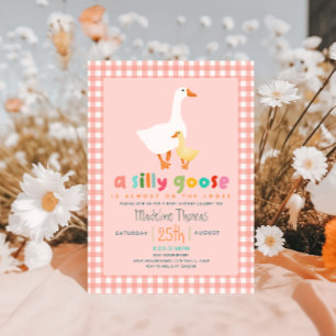 Invitation Fête de Bébé Coquette Rose à Carreaux Poulet Idiot